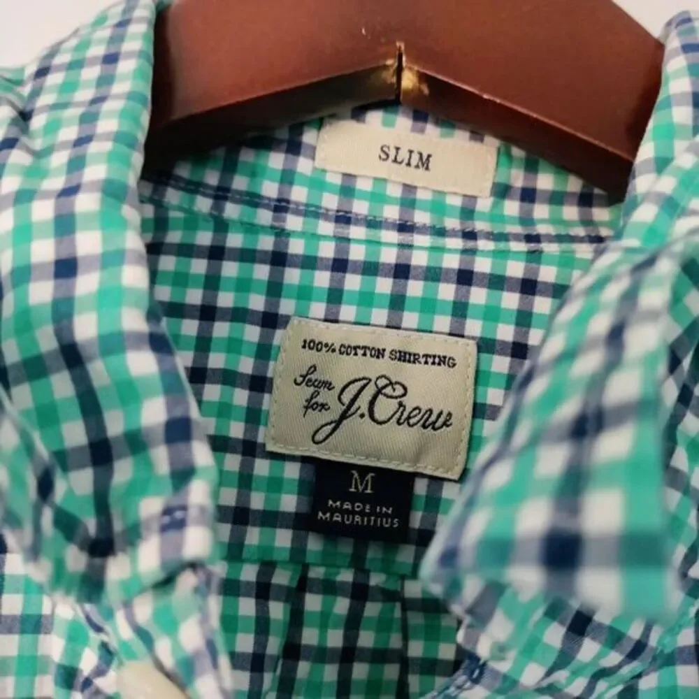 J. Crew Men M Slim Fit Green Plaid Collared Button‎ Down Casual Preppy Y2K Shirt